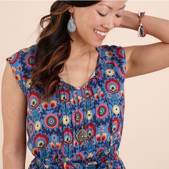 Matilda Jane Splendid Cap Sleeve Blue Floral Short Dress Women's Size Medium - Picture 6 of 6